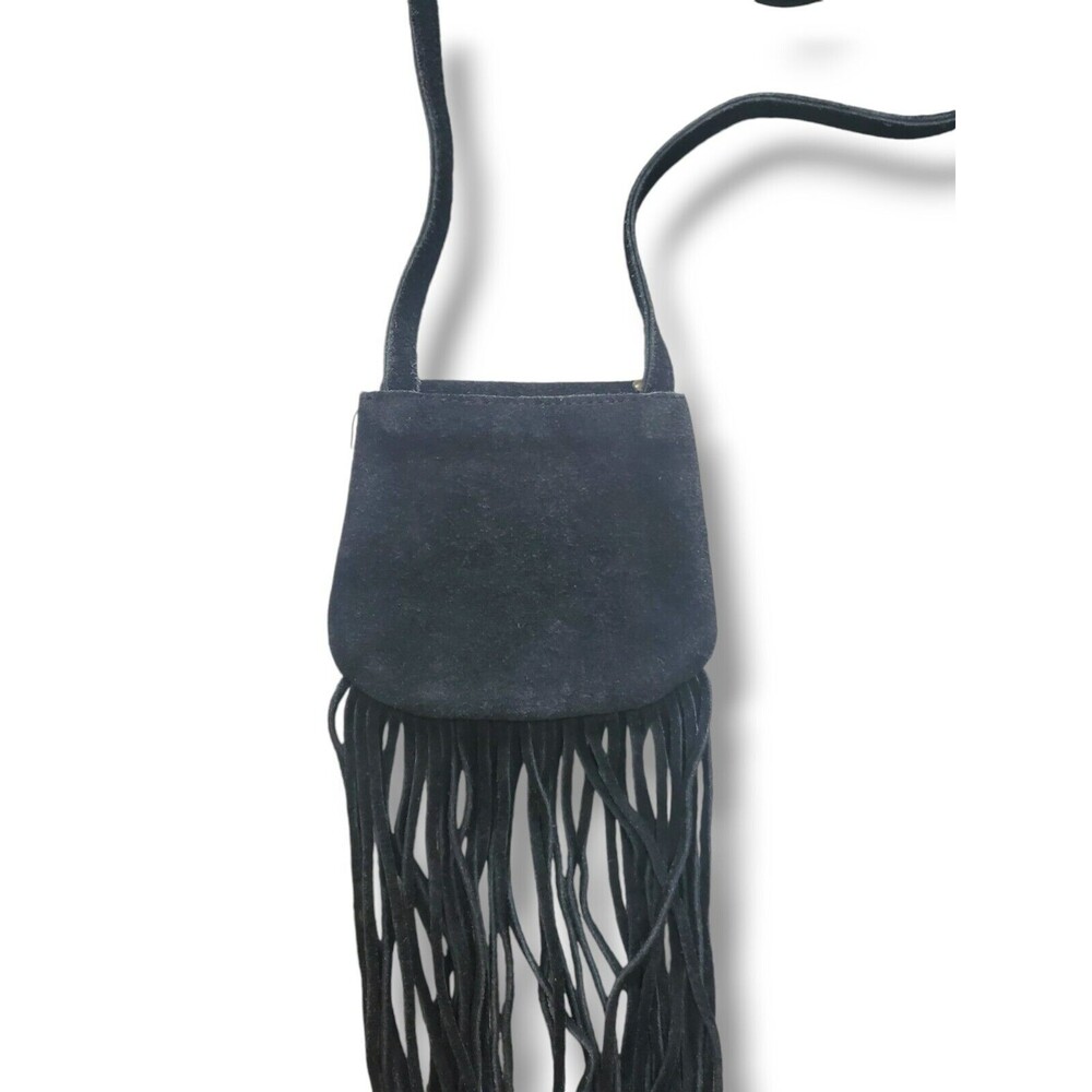 Vintage Gianni Black Vegan Suede Fringe MicroMini Shoulder Crossbody Western Bag - Picture 10 of 16